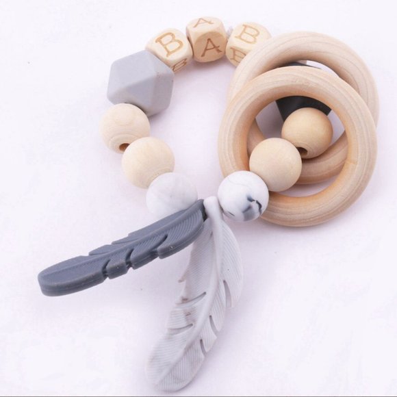 Feather Dream Catcher Baby Teething Ring, Silicone & Beech Wood, Montessori Toy - Picture 4 of 8